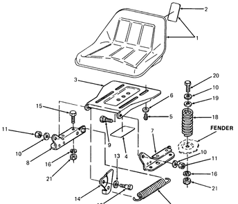 Seat And Support Diagram and Parts List for 1015 126001-207400-130200100-131200D100-138200100-139200100 Cub Cadet Lawn Tractor